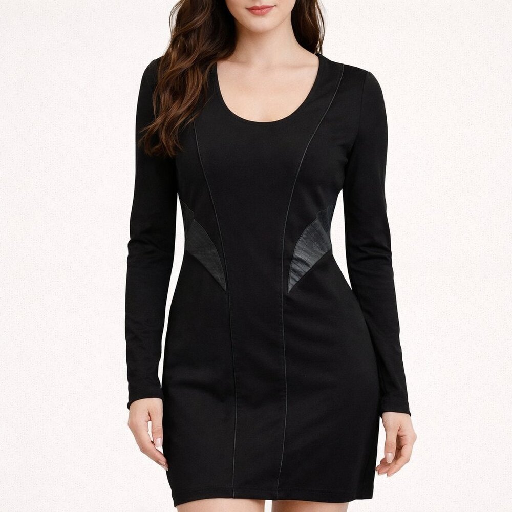 LAmade Leather Accent Little Black Dress Revolve Long Sleeve Size M NWT
